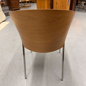 Black Leather Designer (Philippe Starck) Chair by Calligaris - Walnut Back, Chrome Legs