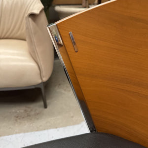 Black Leather Designer (Philippe Starck) Chair by Calligaris - Walnut Back, Chrome Legs