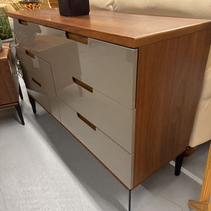 'Penda' Grey Laminate, Walnut Veneer 6 Drawer Dresser