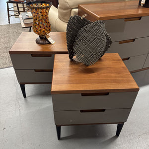 'Penda' Grey Laminate, Walnut Veneer 2 Drawer Bedside Table