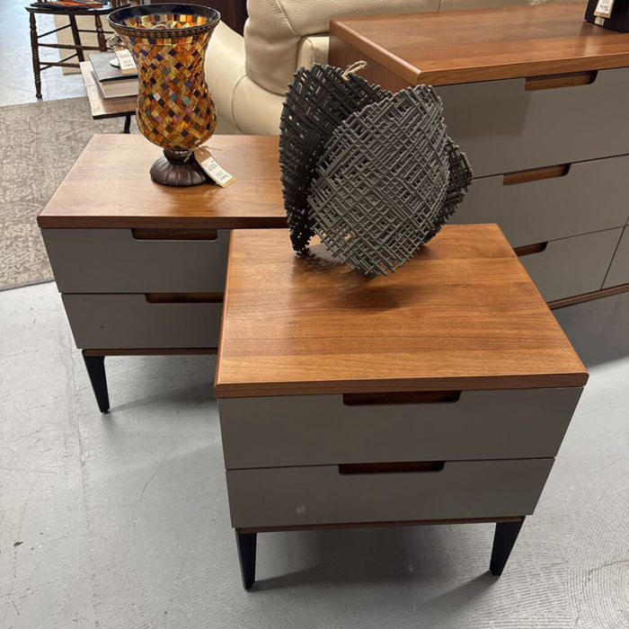 'Penda' Grey Laminate, Walnut Veneer 2 Drawer Bedside Table