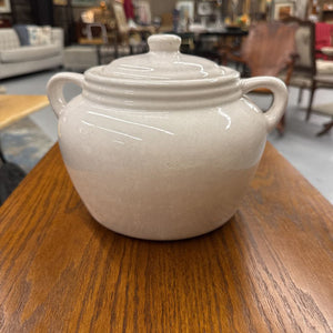 White Crackled Crock w Lid & Handles