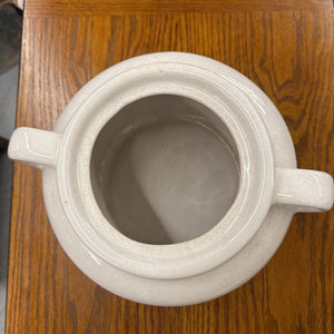 White Crackled Crock w Lid & Handles