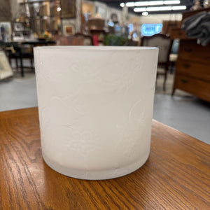 White Frosted Glass Vase/Planter - Floral Design