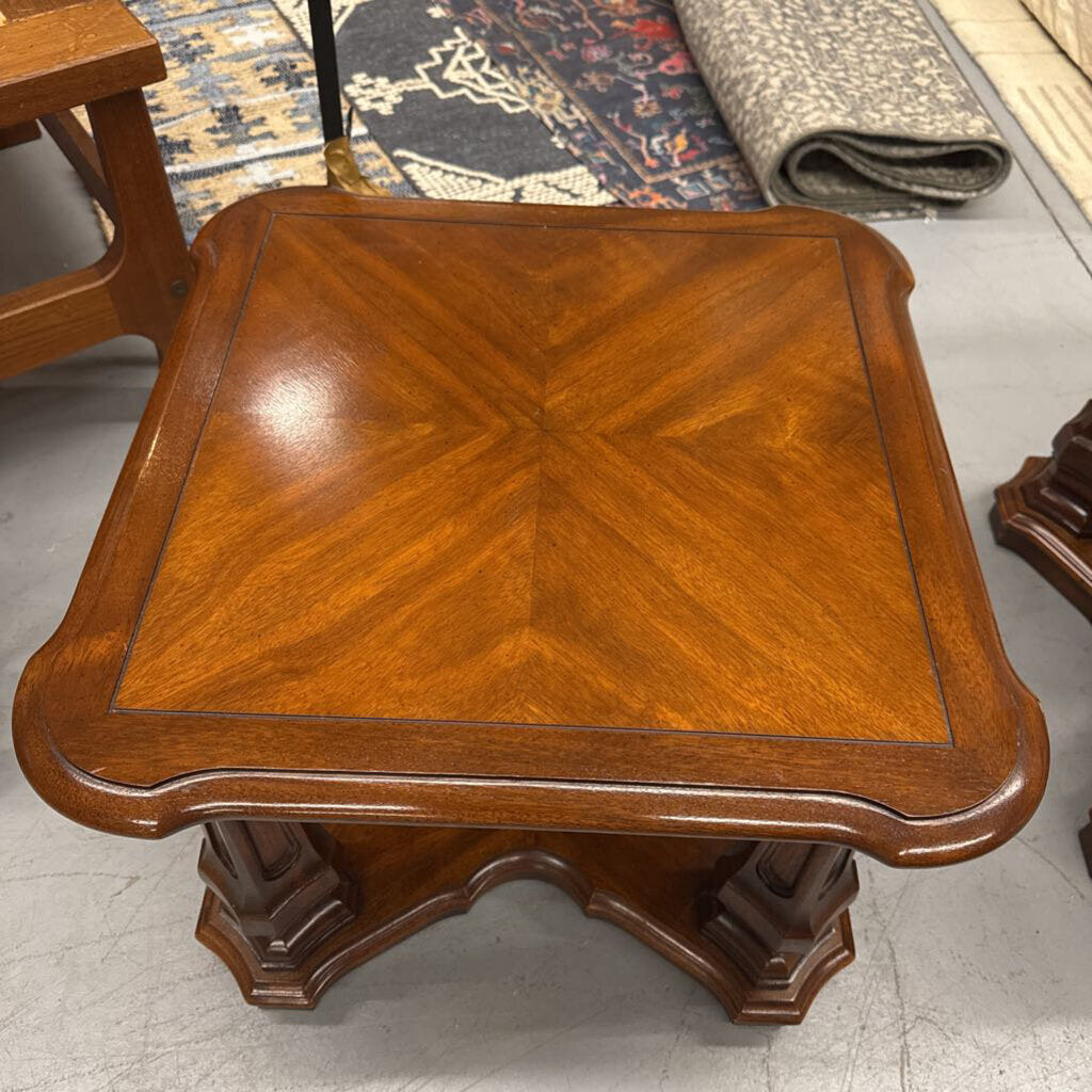 Gibbard - Square Side Table w Book Matched Top, Lower Shelf