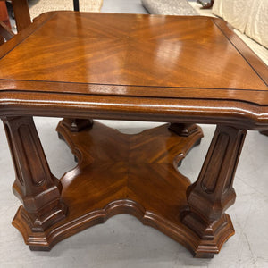 Gibbard - Square Side Table w Book Matched Top, Lower Shelf