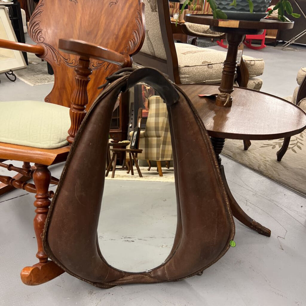 Leather Saddle Mirror - Salvage w Chain