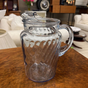 Vintage Anchor Hocking Blue Tinted Glass Pitcher - Twisted Swirl