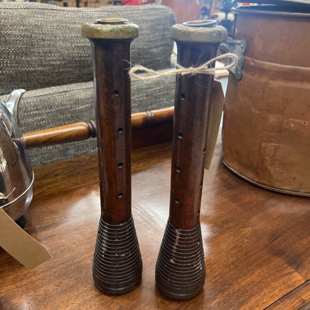 PAIR Antique Beehive Bobbin Taper Candle Holder