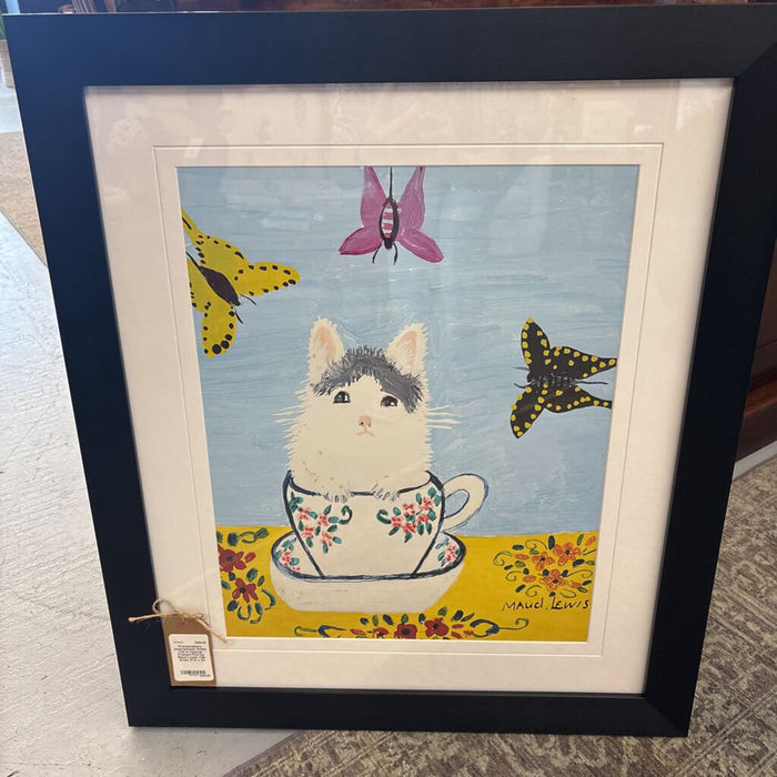 'White Cat in Teacup' Framed Print by Maud Lewis Cdn Artist