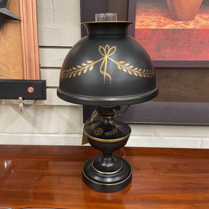 Antique Black & Gold Tole Bouillotte Table Lamp