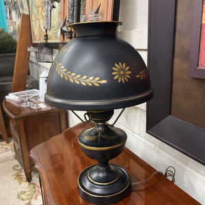 Antique Black & Gold Tole Bouillotte Table Lamp