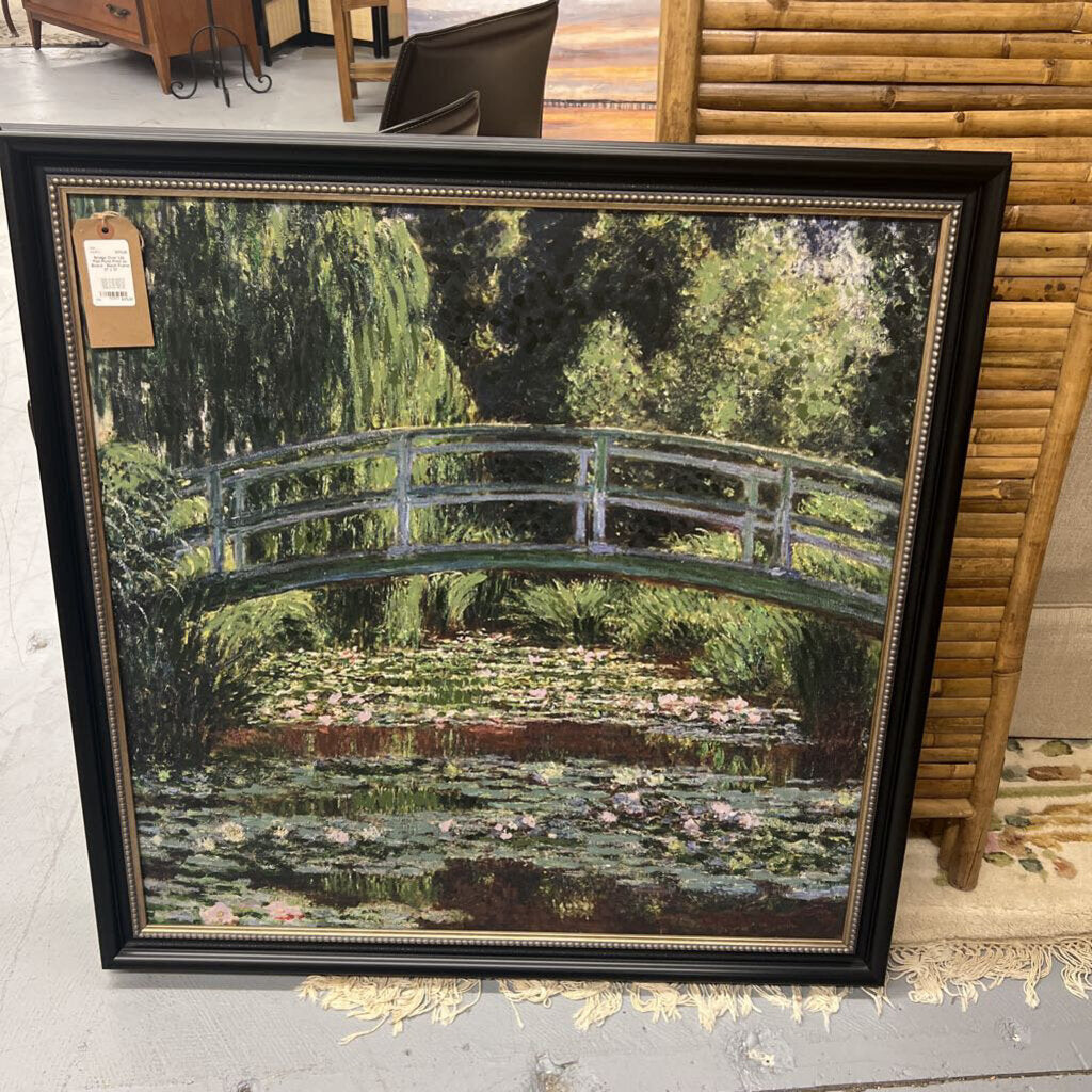 Bridge Over Lily Pad Pond Print on Board - Black Frame