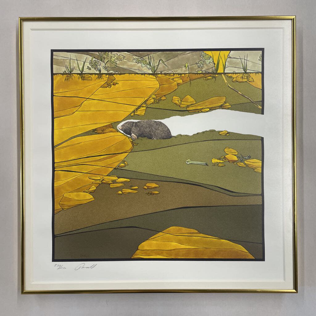 'Dead End Mole' Print (539/1500) in Gold Frame by Peter Parnell