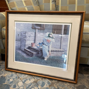 'Jenny' Wood Framed Art Print (208/275) by Len Gibbs - Little Girl w Hat
