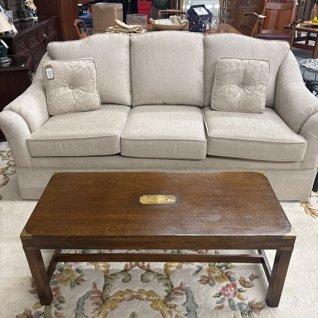 Mahogany Coffee Table w Brass Corners & Inlay
