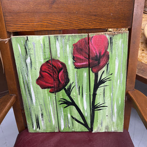 Hand Painted Red Flower on Fence Wall Art