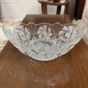 Heavy Cut Crystal Oblong Fruit Bowl - Flower Etching