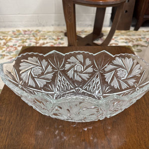 Heavy Cut Crystal Oblong Fruit Bowl - Flower Etching