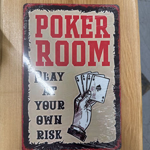 Poker Room - Play at Your Own Risk - Small Vintage Sign