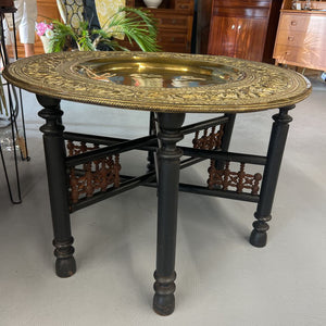 Antique Brass Tray w Fold Away Wooden Table