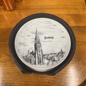 Vintage German Porcelain Coaster Set (in leather holder)