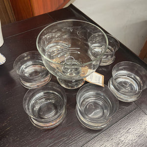 Glass Footed Dessert/Trifle Bowl w 6 Bowls