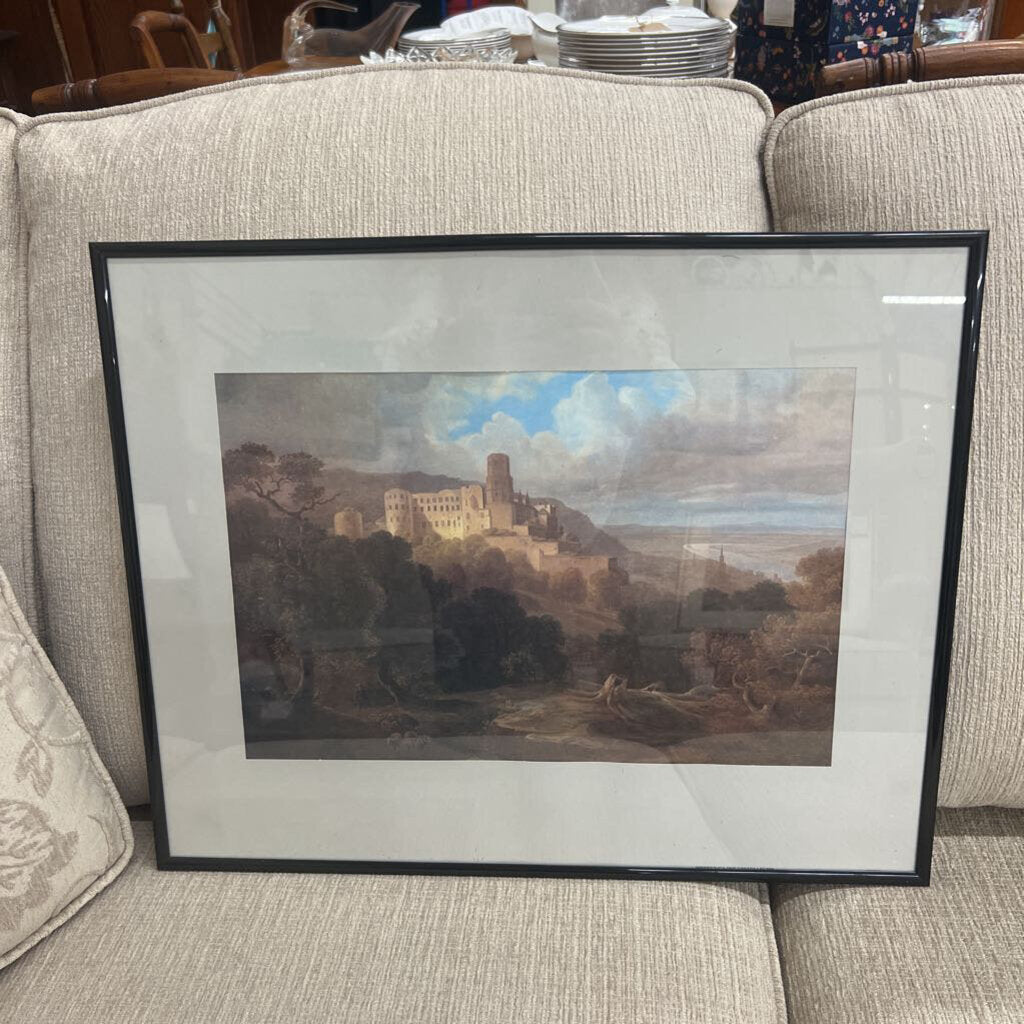 'The Castle' English Landscape Print in Black Frame
