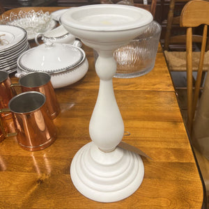 White Resin Pillar Footed Candle Holder