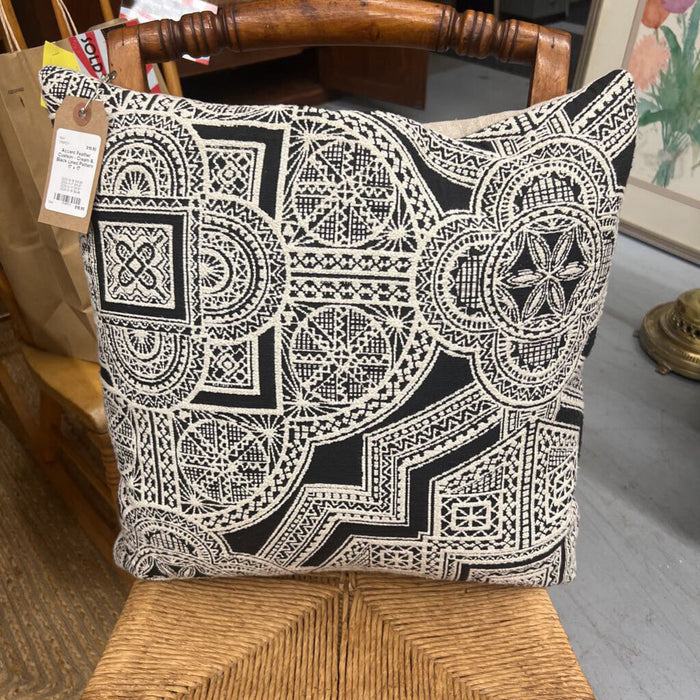 Accent Feather Cushion - Cream & Black Lined Pattern