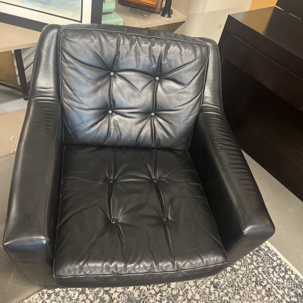 Black Leather MCM Low Profile Chairs on Castors