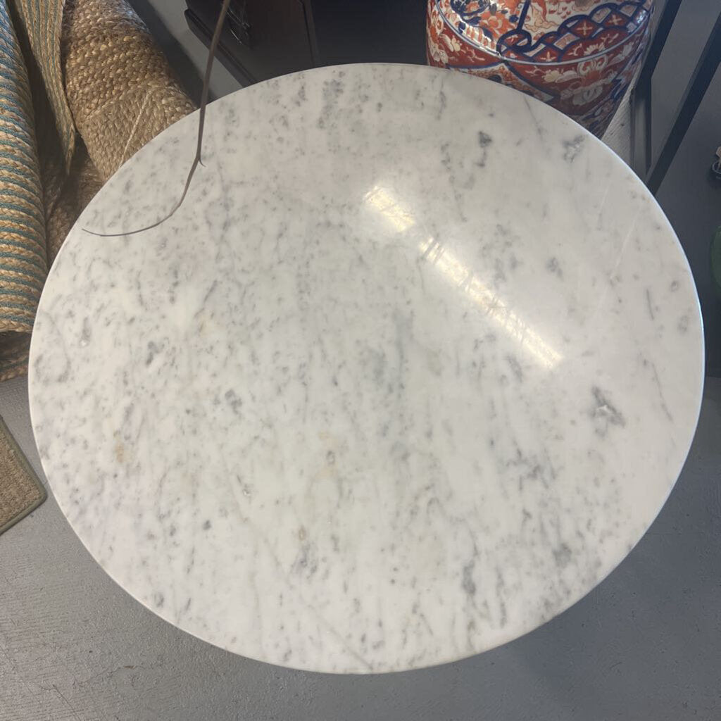 White Round Marble Side Table on Wood Base