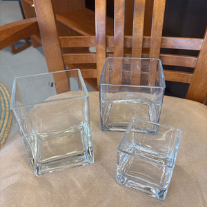 Set of 3 Clear Square Glass Vases