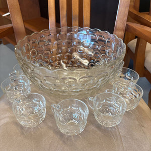 Vintage Clear Glass Punch Bowl w 8 Cups