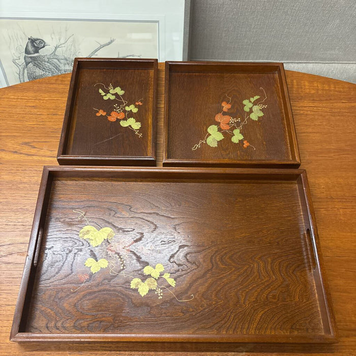 Vintage MCM 3 Piece Wooden Nesting Serving Trays (Japan)