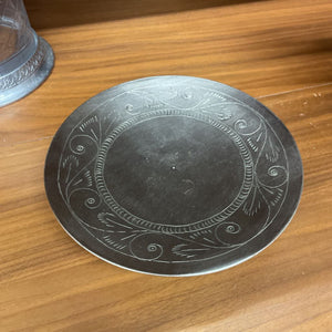 Vintage Silver Tone Floral Etched Plate
