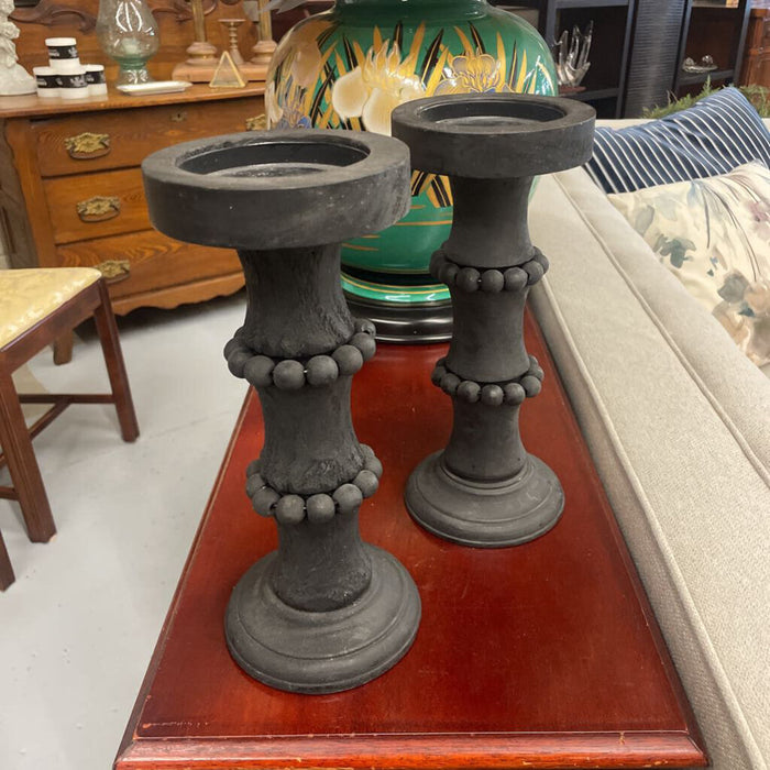 Pair of Black Wooden Candleholders