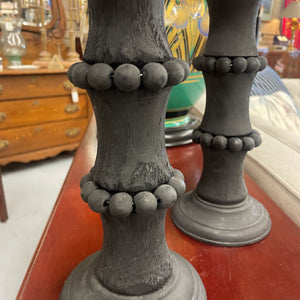 Pair of Black Wooden Candleholders