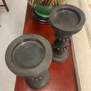Pair of Black Wooden Candleholders