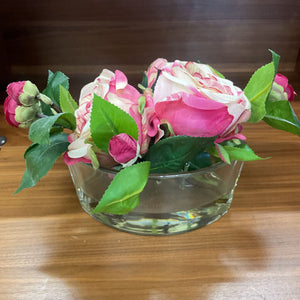Decorative Rose Flower Arrangement in Oval Glass Vase