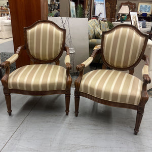 Louis XV French Country Walnut Claw Arm Chair w Cream Striped Satin Seat