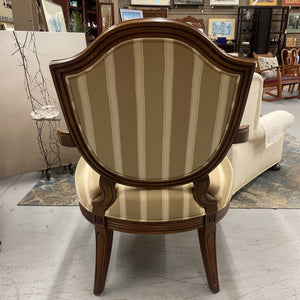 Louis XV French Country Walnut Claw Arm Chair w Cream Striped Satin Seat