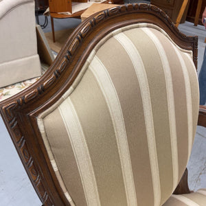 Louis XV French Country Walnut Claw Arm Chair w Cream Striped Satin Seat