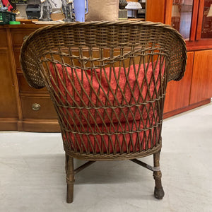 Antique Wicker Arm Chair- Rust Floral Satin Seat