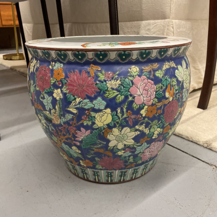 Asian Ceramic Planter- Blue Floral Pagota