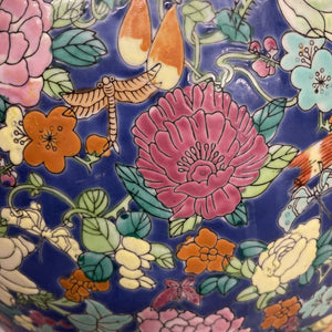 Asian Ceramic Planter- Blue Floral Pagota