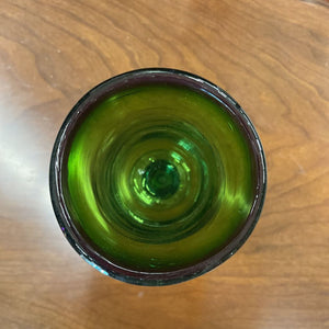 PAIR Mexican Style Green Glass Goblet w light blue Stem