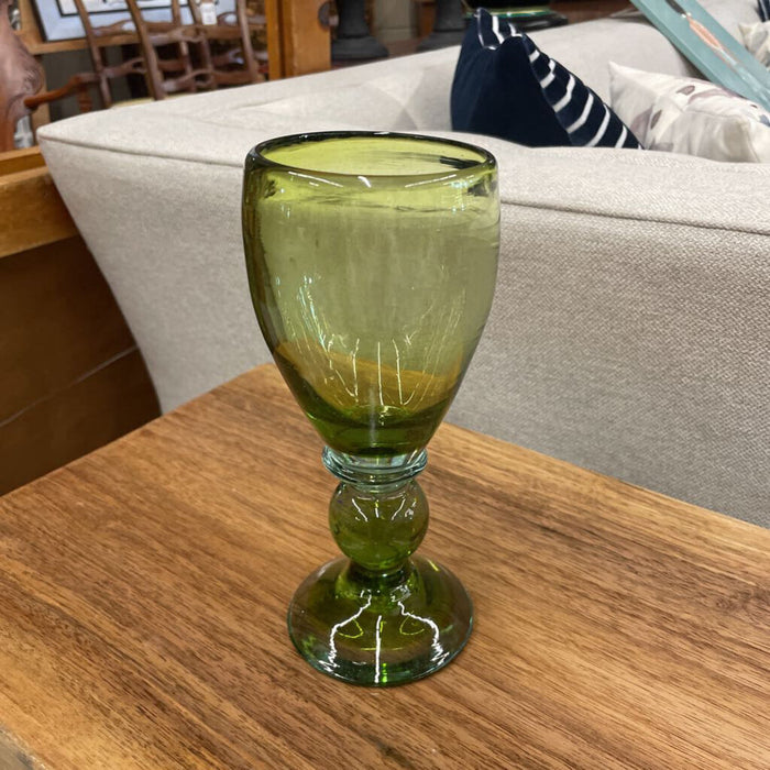 PAIR Mexican Style Green Goblet with Glass Ball Stem