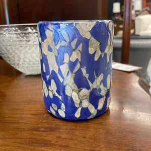 PAIR Blue & White Speckled Handblown Murano Glassware