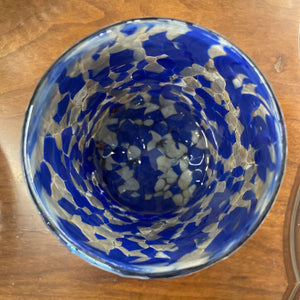 PAIR Blue & White Speckled Handblown Murano Glassware